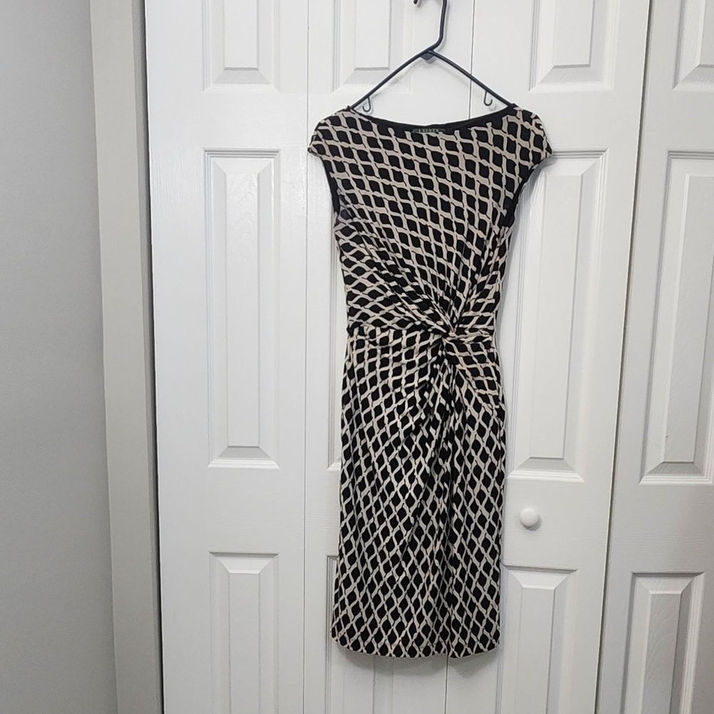 Lauren Ralph Lauren Side Knot Ruched Boat Neck Cap Sleeve Dress